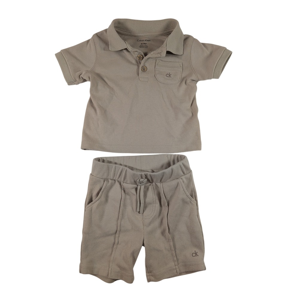 Calvin Klein Polo and Shorts Set Kids 6-9 Months Tan Khaki 2-Piece Outfit